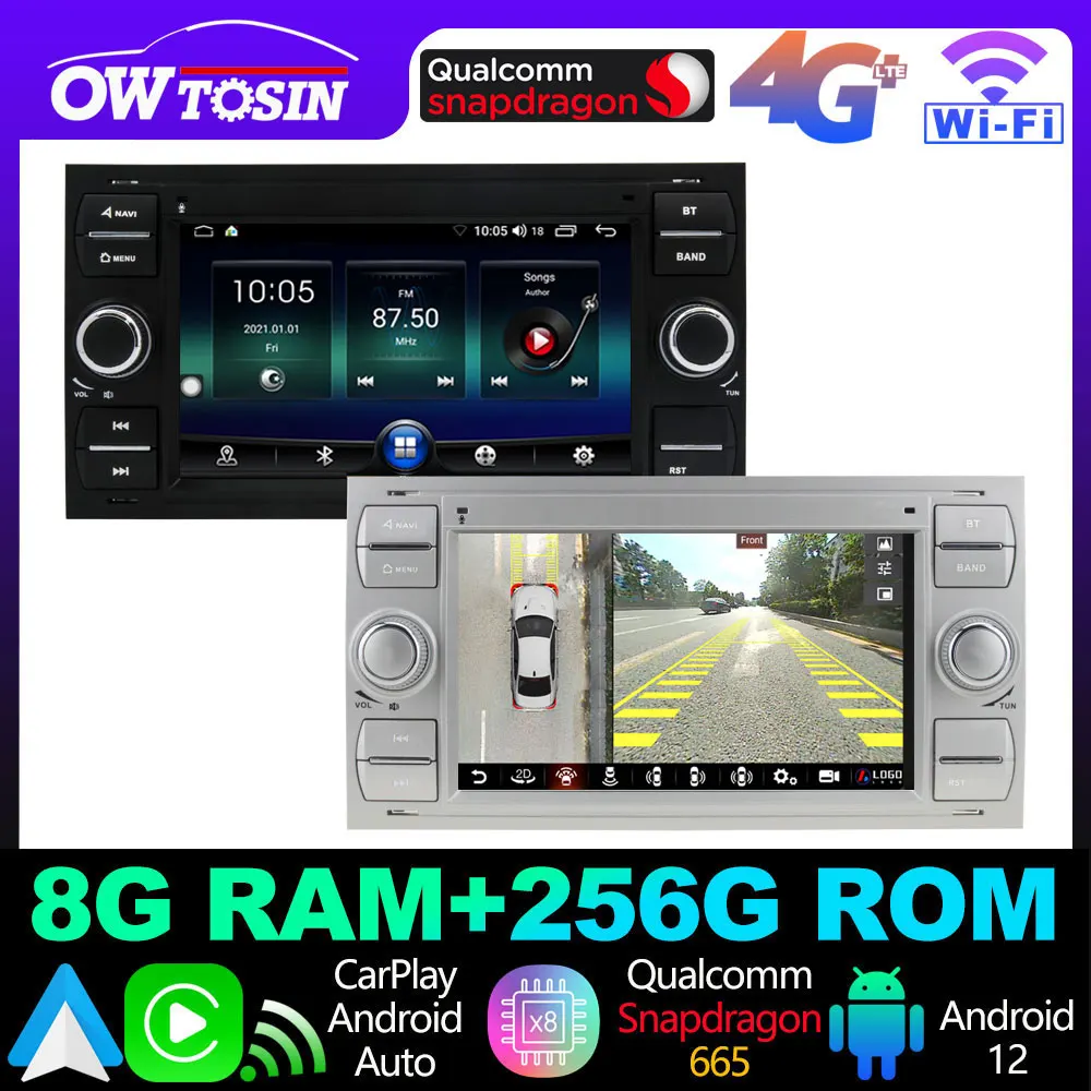 Android 13 12G+256G WiFi CarPlay Auto Car Radio For Ford Focus Fiesta Kuga C-Max 2002-2010 Stereo GPS Navigation Screen Player