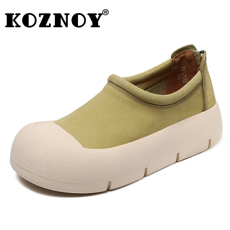 Koznoy 4cm 2024 Retro Ethnic Cow Suede Genuine Leather Rubber Zipper Concise Autumn Loafer Comfy Women Leisure Soft Flats Shoes