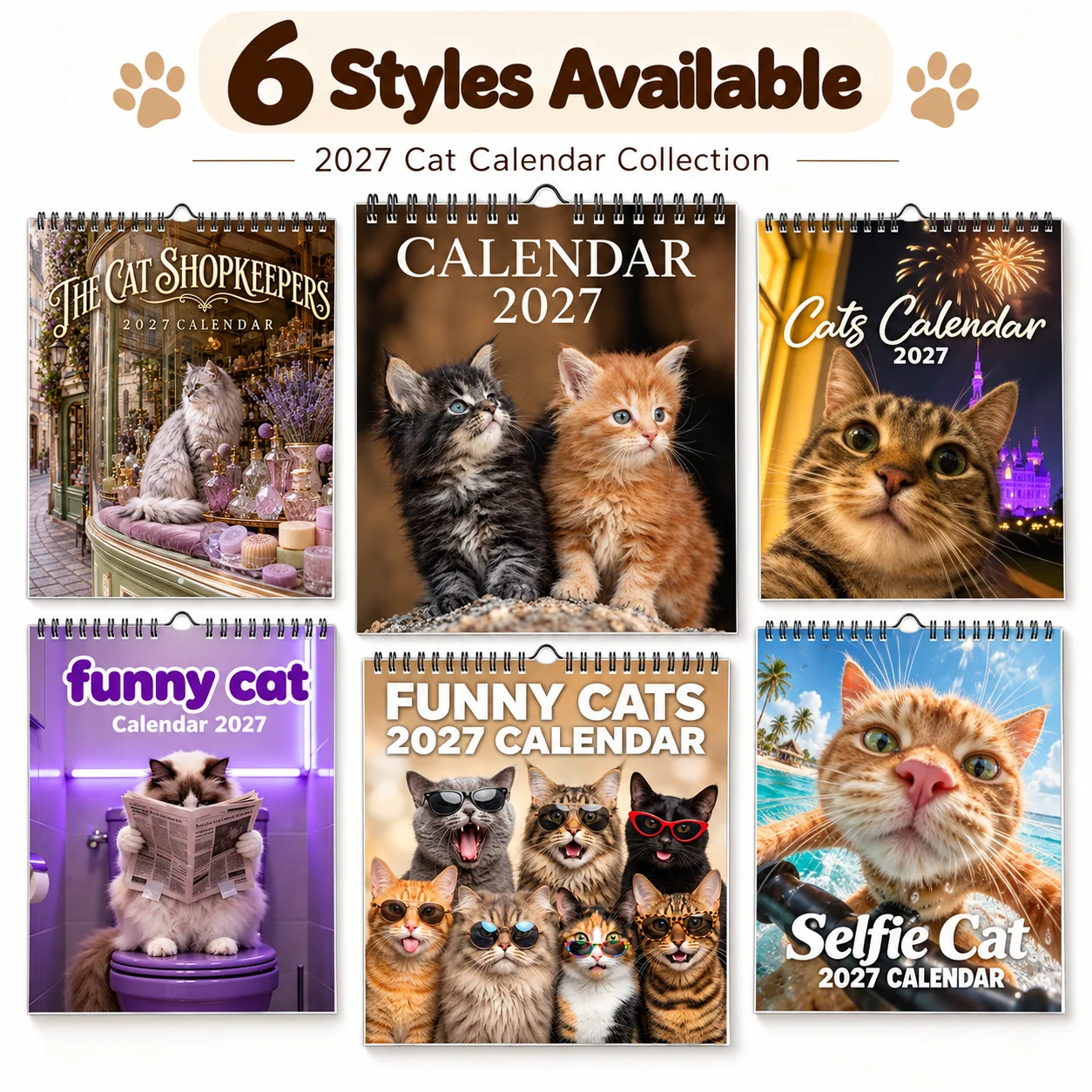 2027 Cat Calendar Collection Cute Funny Cats Wall Calendar 12 Months Spiral Hanging Calendar for Cat Lovers Gift