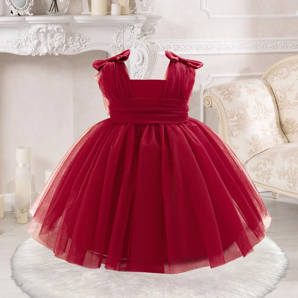 

XMLSY 6M-4 Years Baby Toddler Bowknot Flower Girl Birthday Party Formal Pagenat Photography Dress