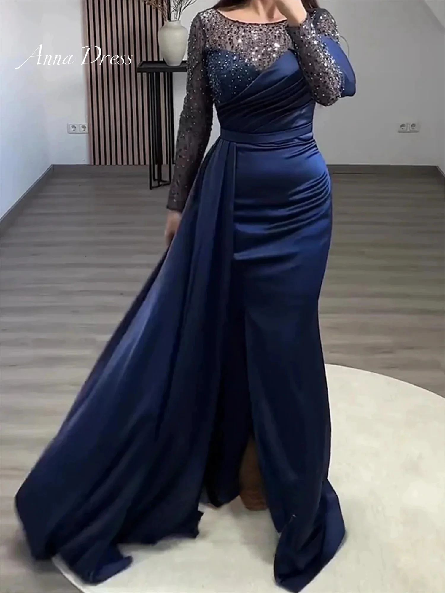 Anna Long Sleeves Luxury Occasions Dresses 2024 Birthday Luxury Dress for Weddings Women Evening Dress Women Elegant Party Beads