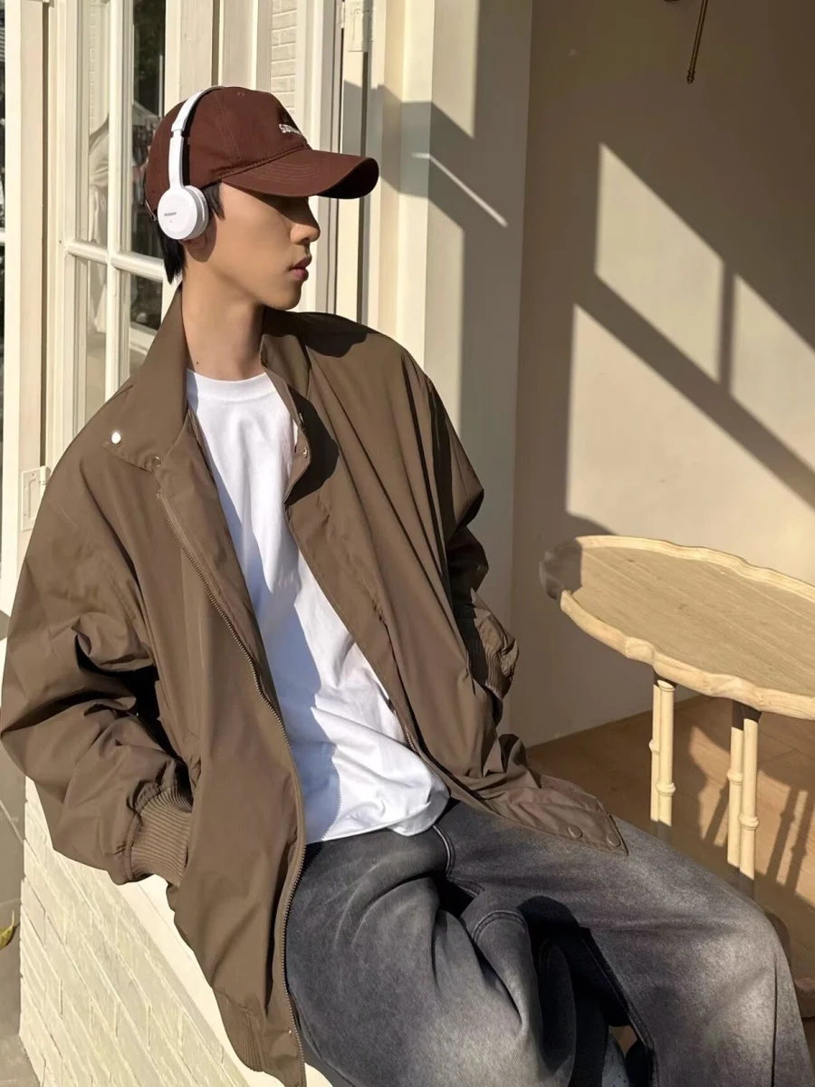 

American Sle Thin Jaet Stand Collar Men Spring Autumn Outdoor ort Pure Color Versatile Top Layered Wear