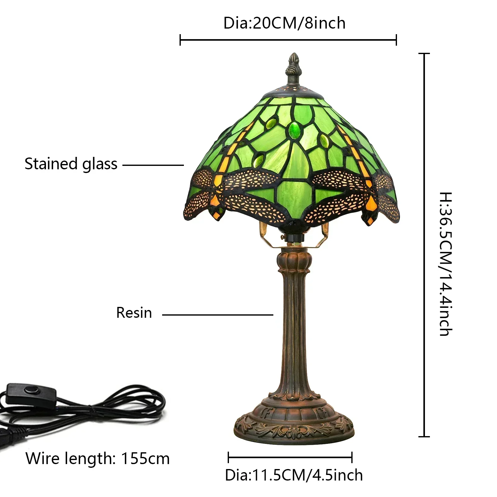 8inch 20cm Small Tiffany Table Lamp Tiffany Style Desk Lamp Stained Glass Antique Light Bedroom Bedside Lamp Retro Reading Lamps