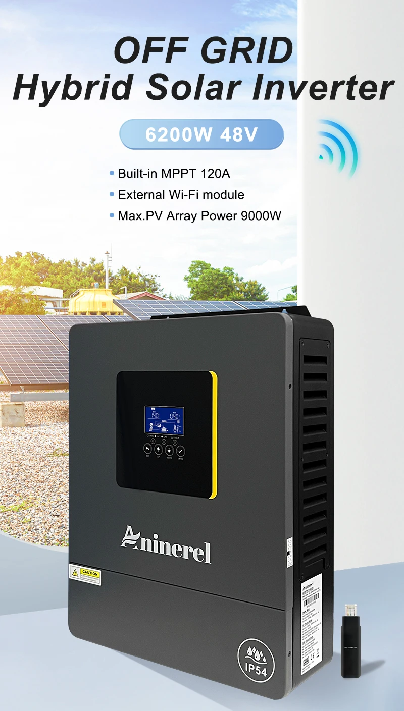 Aninerel 11KW 48V Parallel Dual MPPT 160A Netzunabhängiger Solar-Wechselrichter mit Dual-Ausgang PV 500VCD, integriertem WLAN, 6.2KW 48V IP54, reiner Sinuswelle 230V für den Heimgebrauch – Detail 2
