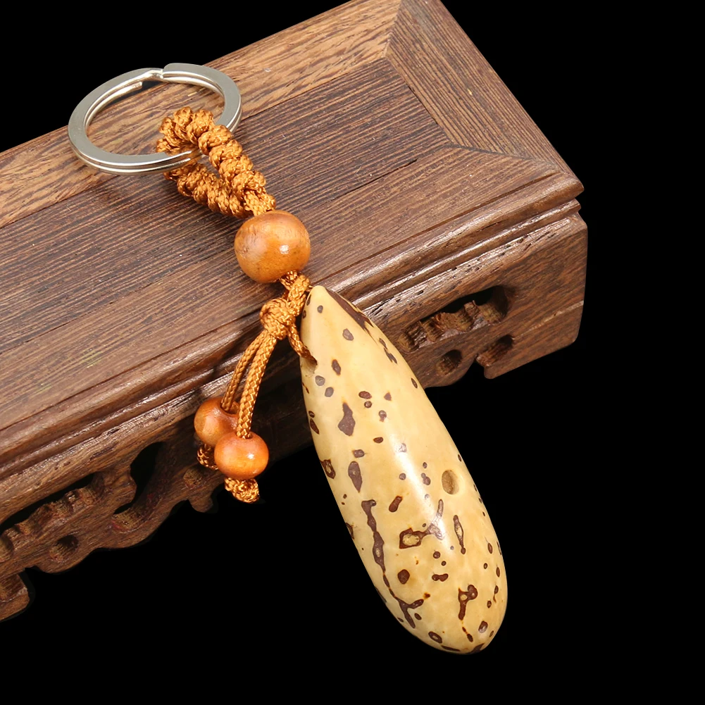 Handmade Polished Natural Buddhist Bodhi Tree Wooden Amulet Keychain Religion Bodhidharma Beaded Jewelry Key Ring Mascot Decor