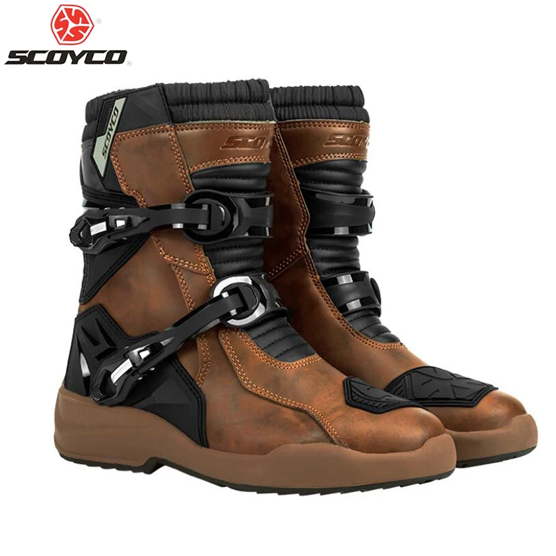 SCOYCO Motorcycle Mid-tube Boots Rally Riding Boots Leather TPU Protective Shell Riding Equipment Protector Shoes,MT-038WP