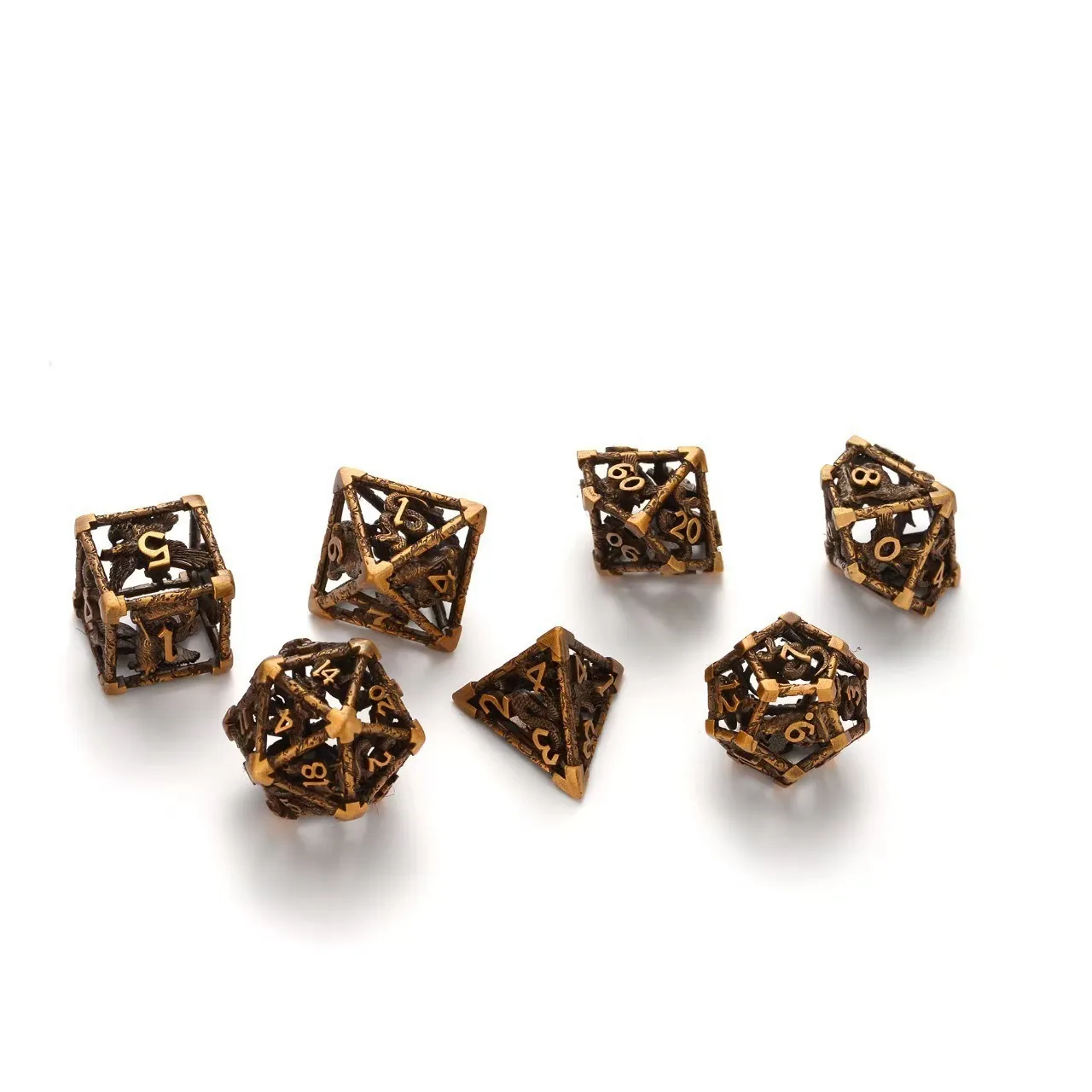 

Eagle, Snake, Wolf Hollow Metal Dice Coc for Dungeon and Dragon Board Game Dice 7pcs Retro DND Dices Hollow