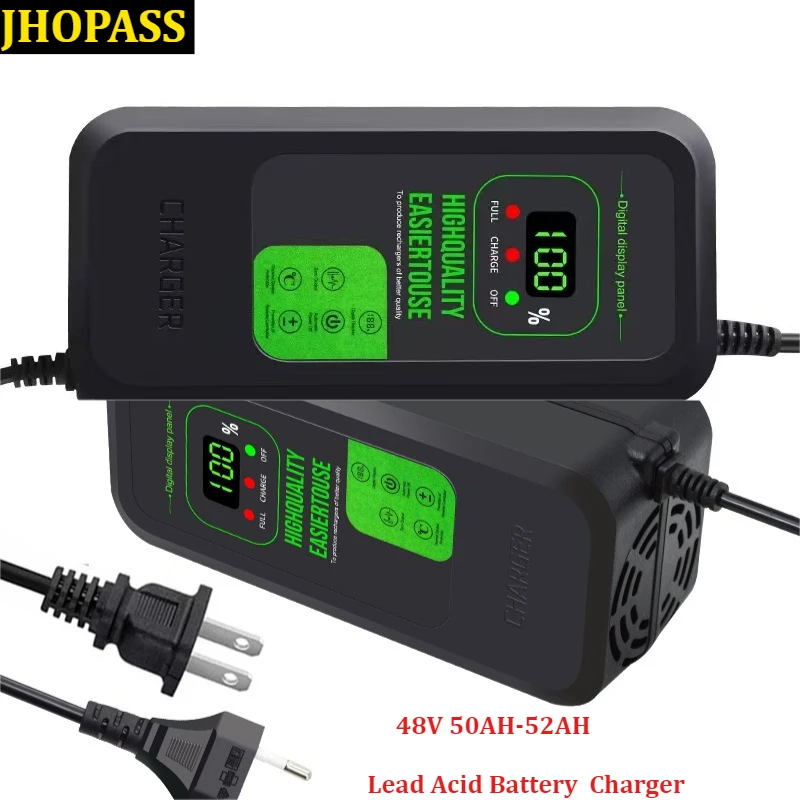 

HD Smart 48V 50AH-52AH для сухого и влажного геля, свинцово-кислотного зарядного устройства AC110V-220V, зарядка для мотоцикла, электровелосипеда, скутера, вилка США, Австралии, ЕС, Великобритании