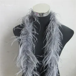 YY-tesco 2 Meter/Lot 2 Layer Natural gray Fluffy Ostrich Feathers Boa Costumes/Trim For Party/Costume/Shawl/ Ostrich Plume
