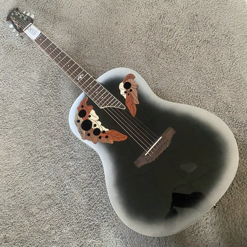 G855 Ovation Logo-Free Round Back Steel String Acoustic Guitar, 24 Frets, Sample Instrument, Made in Taiwan, On Special Price