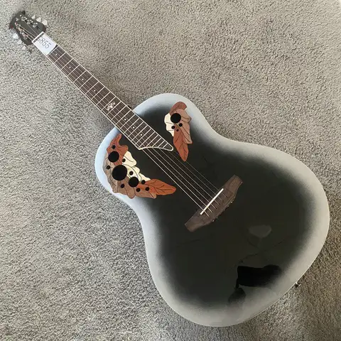 G855 Ovation Logo-Free Round Back Steel String Acoustic Guitar, 24 Frets, Sample Instrument, Made in Taiwan, On Special Price