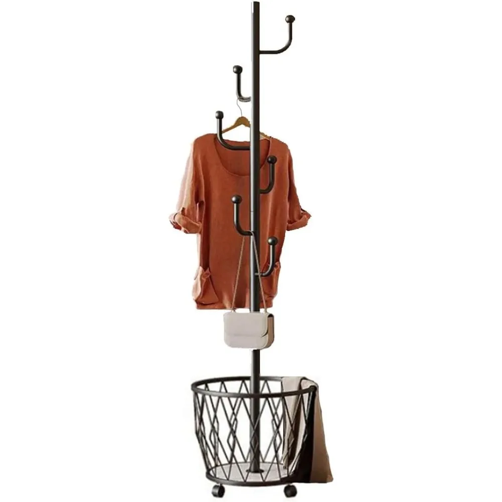 

Cactus shaped Freestanding Metal Coat Rack Stand with Basket Modern Organizer for Scarf Jacket Hat Bags Ideal for Home Entryway