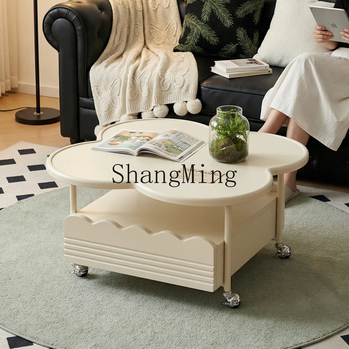 CL petal coffee table new cream wind can be moved coffee table trolley living room home side table