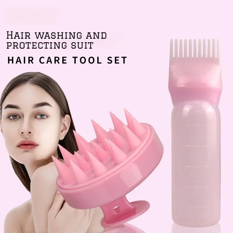 

2pcs/set Applicator Bottle Shampoo Brush Scalp Massage Hair Brush Oil Applicator Hair Care 3-in-1 Hair Treatment Tool