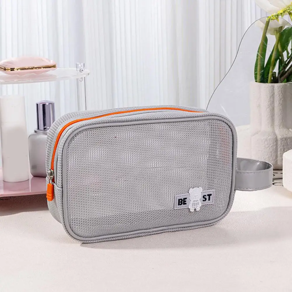 Cute Mesh Makeup Bag With Zipper Toiletry Bag Large Cosmetic Organizer Outdoor Toiletry Capacity Bag Bag Storage Z0b9