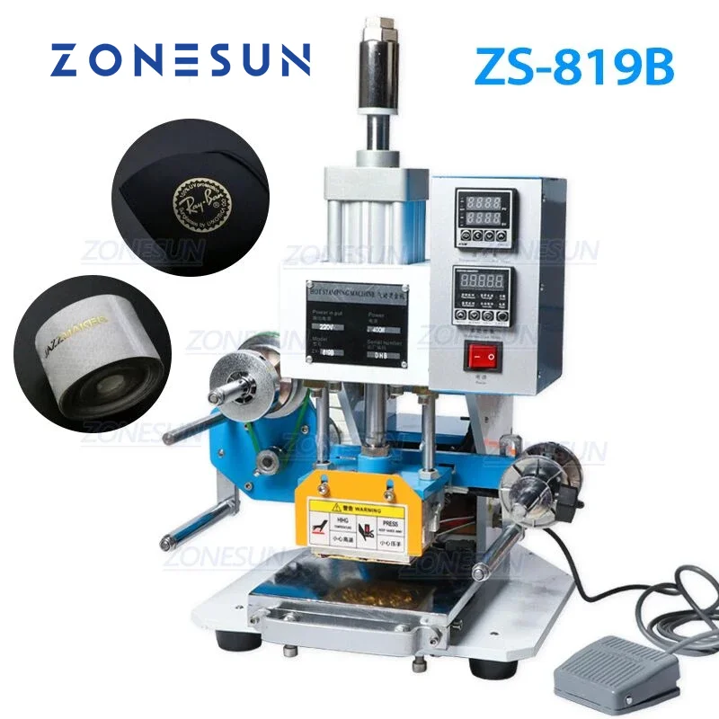 ZONESUN ZS-819B 80*90mm Pneumatic Heat Press For Leather Paper Customized Wedding Invitation Logo Hot Foil Stamping Machine