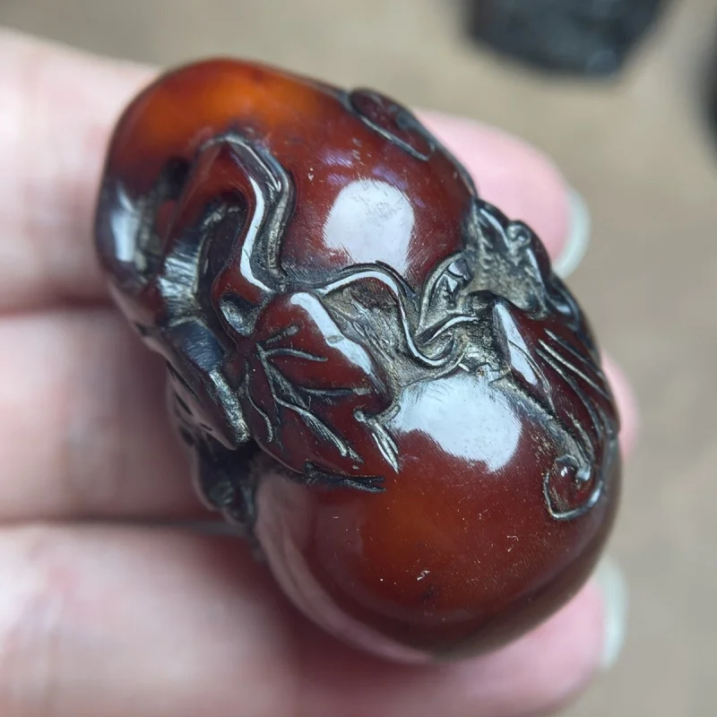 

Fortune Yak Horn Carving Bat Gourd Pendant Horn Blessing Longevity Gourd Handheld Pendant Necklace