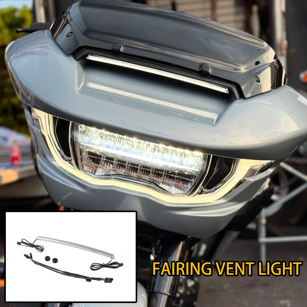 

LED Lights Chrome Batwing Fairing Vent Trim for Harley Custom Road Glide Street Glide 2023 2024 2025 Motorcycle Accessories
