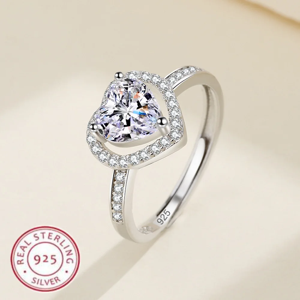 Anillo de Plata de Ley 925 con circonita brillante de corazón de lujo de alta calidad para mujer, accesorios de joyería fina para boda, regalo de fiesta