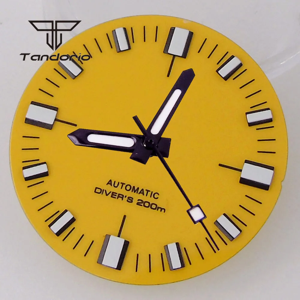 tandorio 28,5 mm mehrfarbiges Zifferblatt, steriles Zifferblatt, Zeiger-Set, grün leuchtende Zubehörteile, passend für NH35 NH36 ETA2824 PT5000 Autowerk 8
