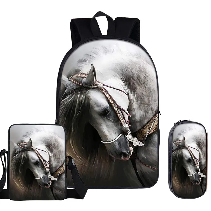 3pcs/set Animal Horse Print Backpack Children School Bags Fashion Kids Backpacks for Boys Girls Pencil Case Unicorn Bookbag