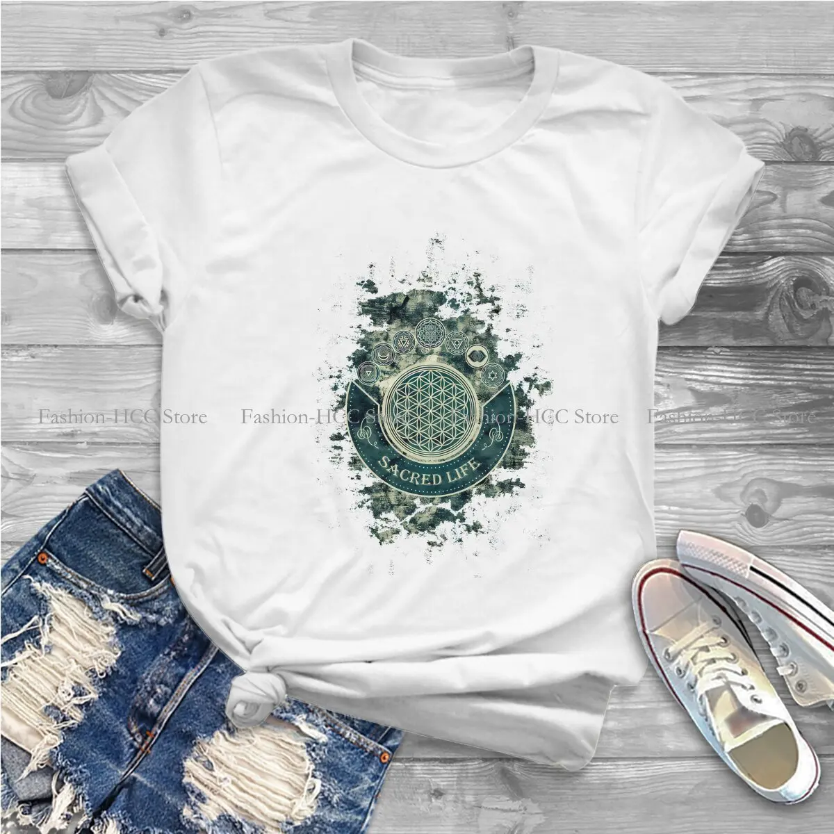 Sacred Geometry Magic Mandala Polyester TShirt for Women Sacred Humor Summer Tee T Shirt High Quality Trendy