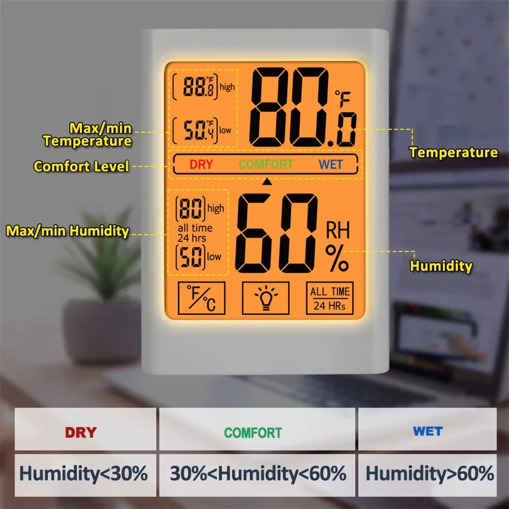 Humidity Measurement Device Touchscreen Weather Station Indoor Climate Control User-Friendly Interface Easy Adjustment Settings