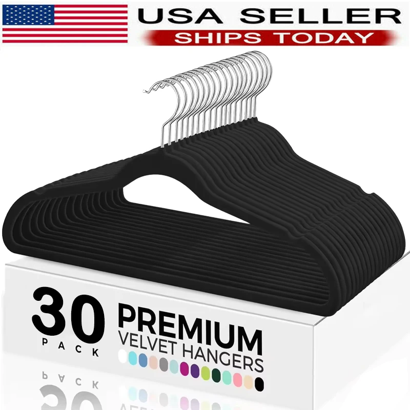 

Flocked Hangers: Non - Slip Velvet Hangers, 30 - Pack, Space - Saving, Strong Metal Hook for Home Wardrobe Organization