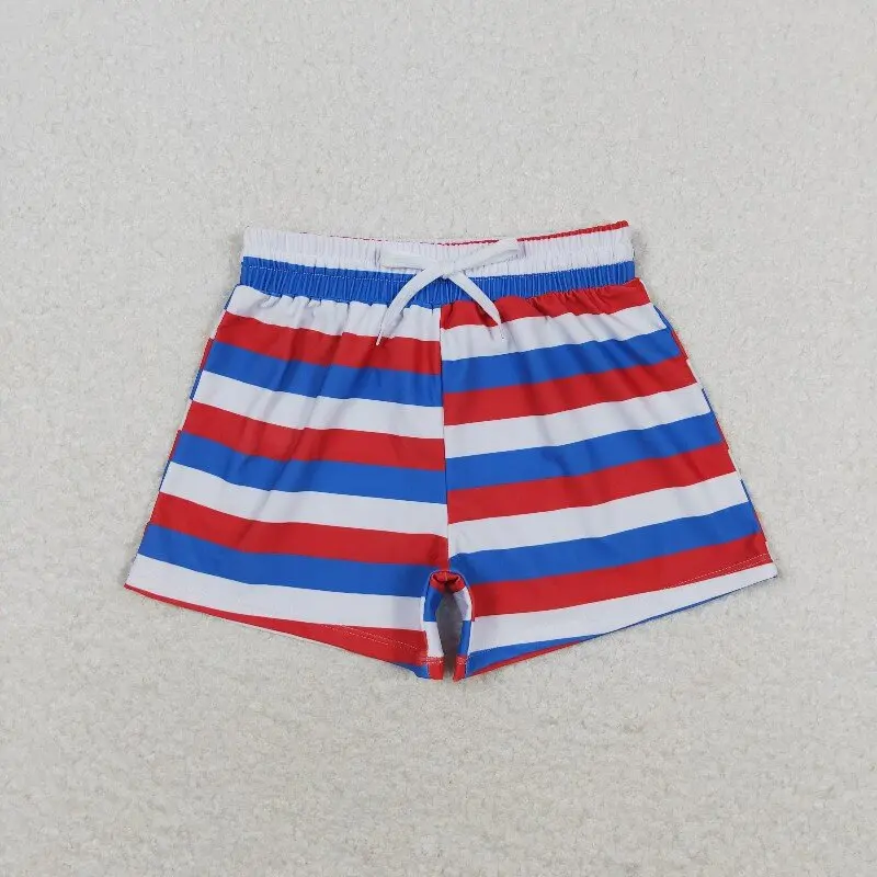 

3.3yan New rts baby boys beach shorts wholesale boutique Independence Day red and blue striped boys swimming trunks