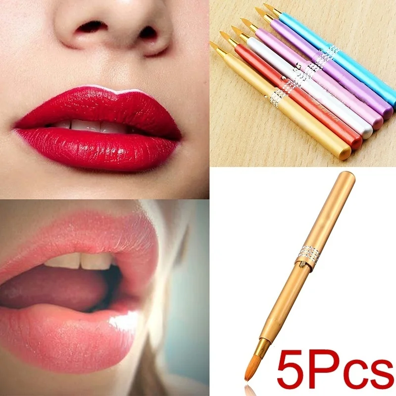 New 5 Colors/set Ladies Portable Retractable Cosmetic Lip Brush Lipstick Gloss Beauty Lip Brush Makeup Tool