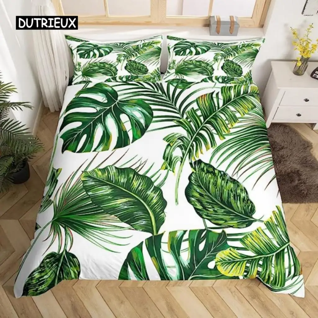 Palm Leaves Duvet Cover Banana Leaves Duvet Cover Hawaiian Tropical Leaves Bedding Set Green Leaves Branches Quilt Cover Women