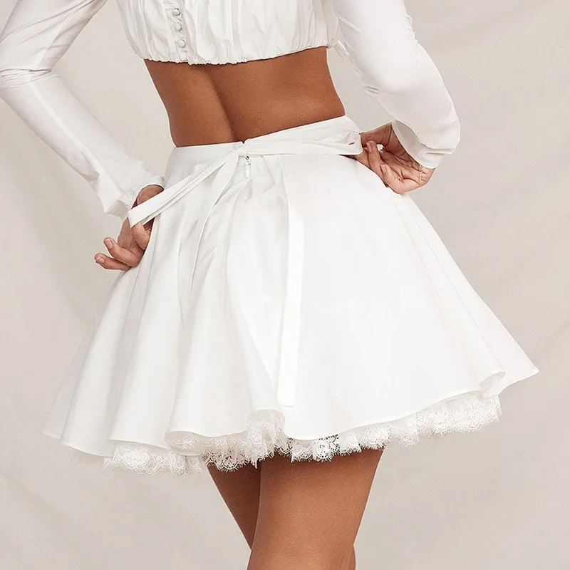 Summer 2024 New Fashion Women's Bow White Lace Skirt Female Clothes Youthful Women Y2K Sweet Sexy Spicy Girl Mini A-line Skirts