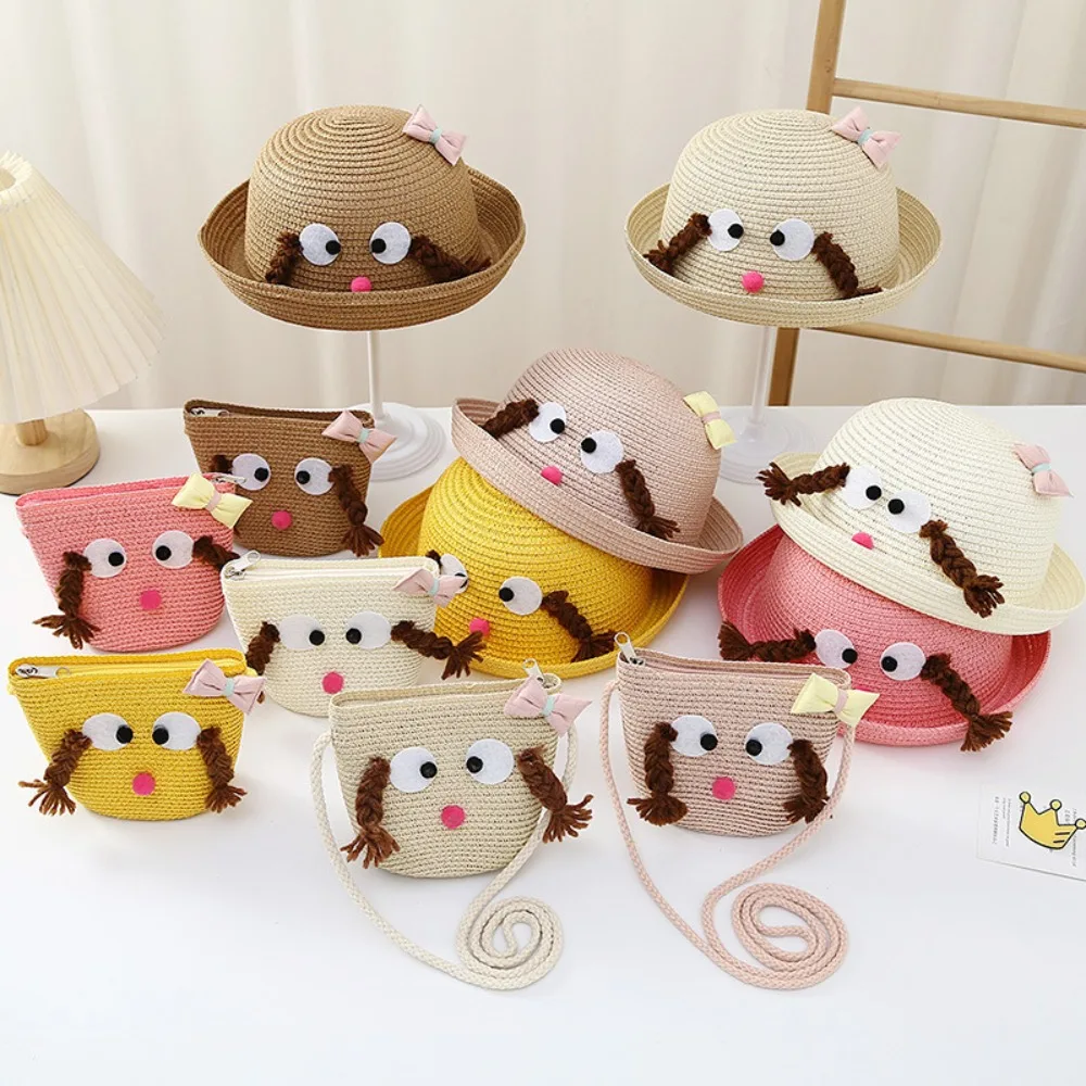 

Casual Children's Straw Hat Gifts Straw Sun Protection Summer Beach Hat Outdoor Shoulder Bag Set