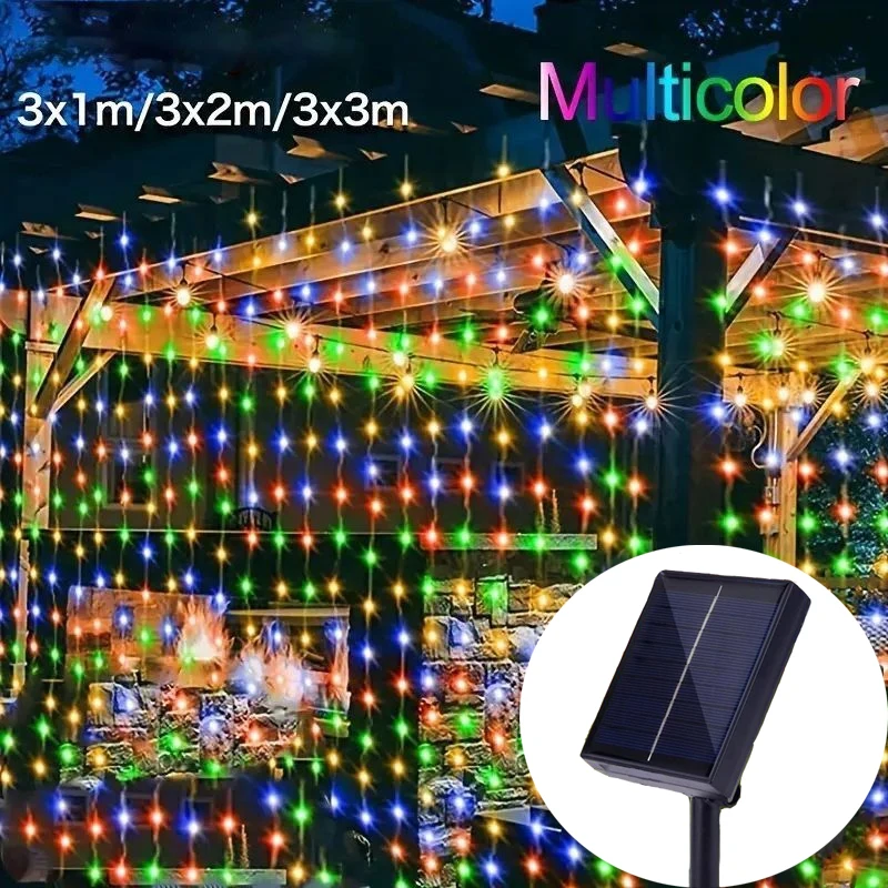 1pc LED Solar Curtain String Lights,8 Modes Solar Fairy Lights For  Wedding Xmas Party Patio Fence Wall Window Gazebo Decoration