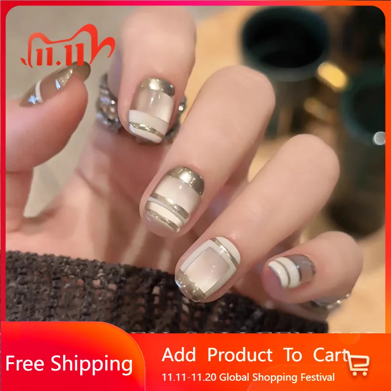 

10pcs Advanced Hand-painted Cat Eye Mechanical Punk Press on Nails Short Manicure Wearable Nail for Women and Girls False Nail