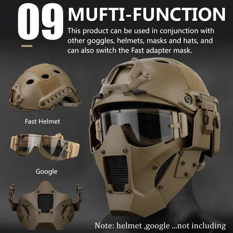 Máscara de caza de Paintball Airsoft, máscara de media cara de combate táctico, máscara protectora para juegos de guerra, uso con casco rápido o un