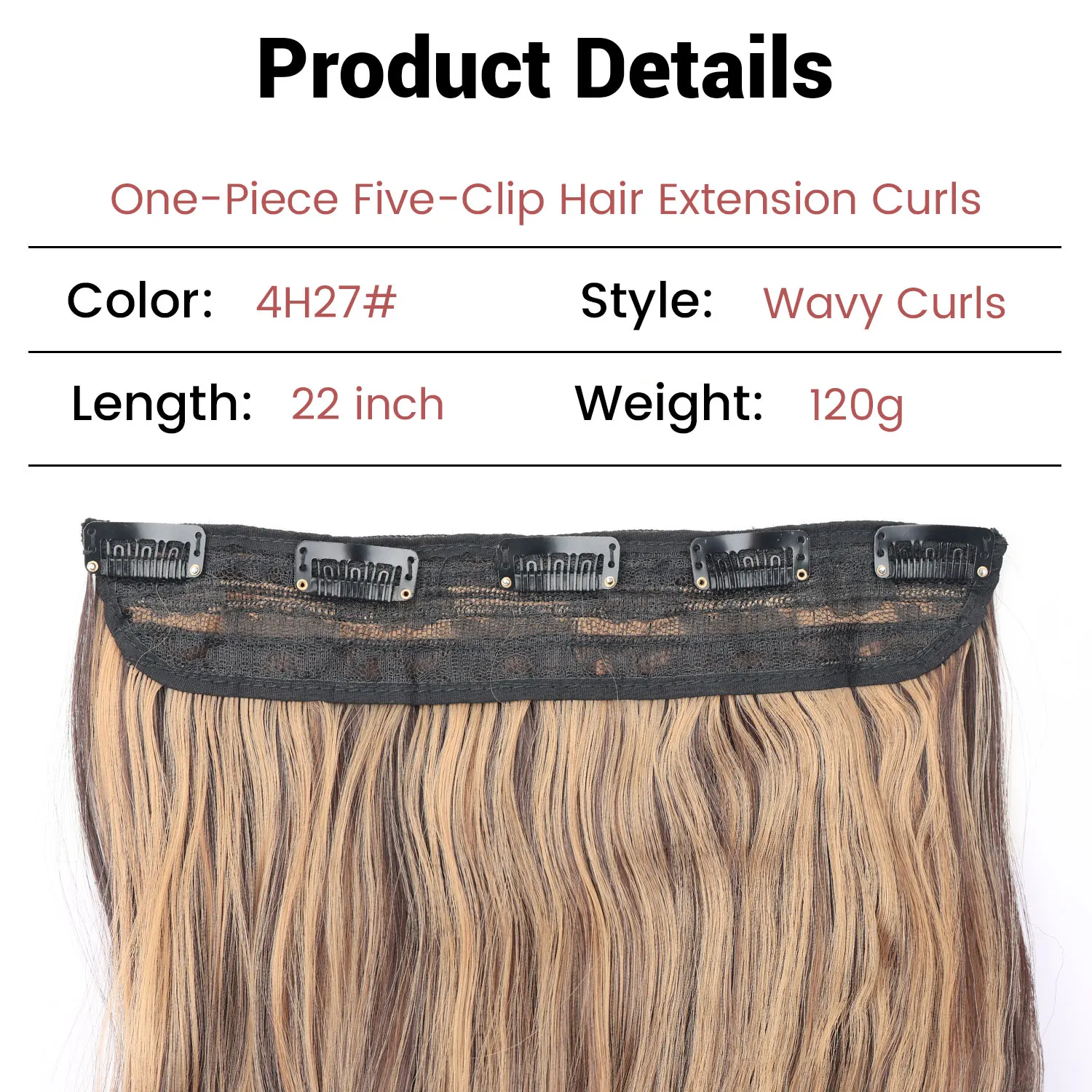Synthetic clip in hair extensions 5 clips in one piece high temperature fiber wavy hairpieces for women daily party holiday