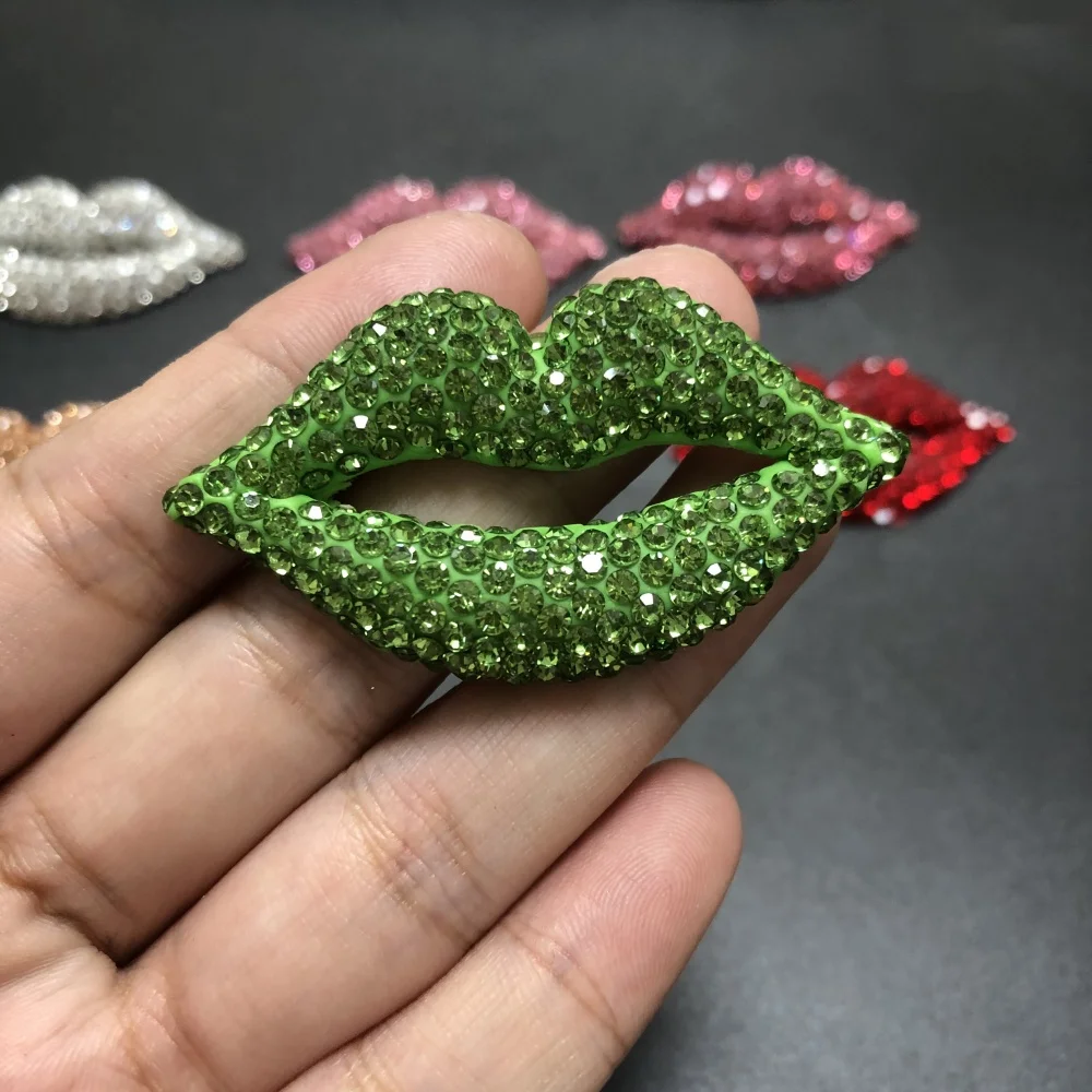 2Pcs Youthful Gorgeous Green Lip Dollar Sign Bow Full Rhinestone Flat Back Decorations Junk Phone Case Charms Diy Handcrafts