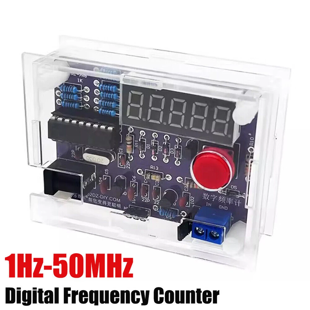 1set 1Hz-50MHz DIY Frequency Counter Meter Oscillator Tester  LED Display Frequency Tester W/ Acrylic Shell For Measuring Radio