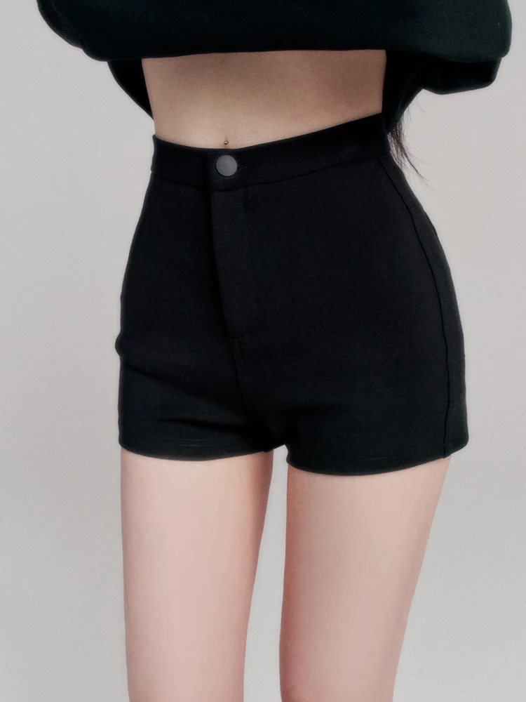 

VO High Waist Slim Fit ort Pants Bla Anti-Light Tightening Hot Pants Casual Cotton Blend Nylon Spandex Zipper Detail