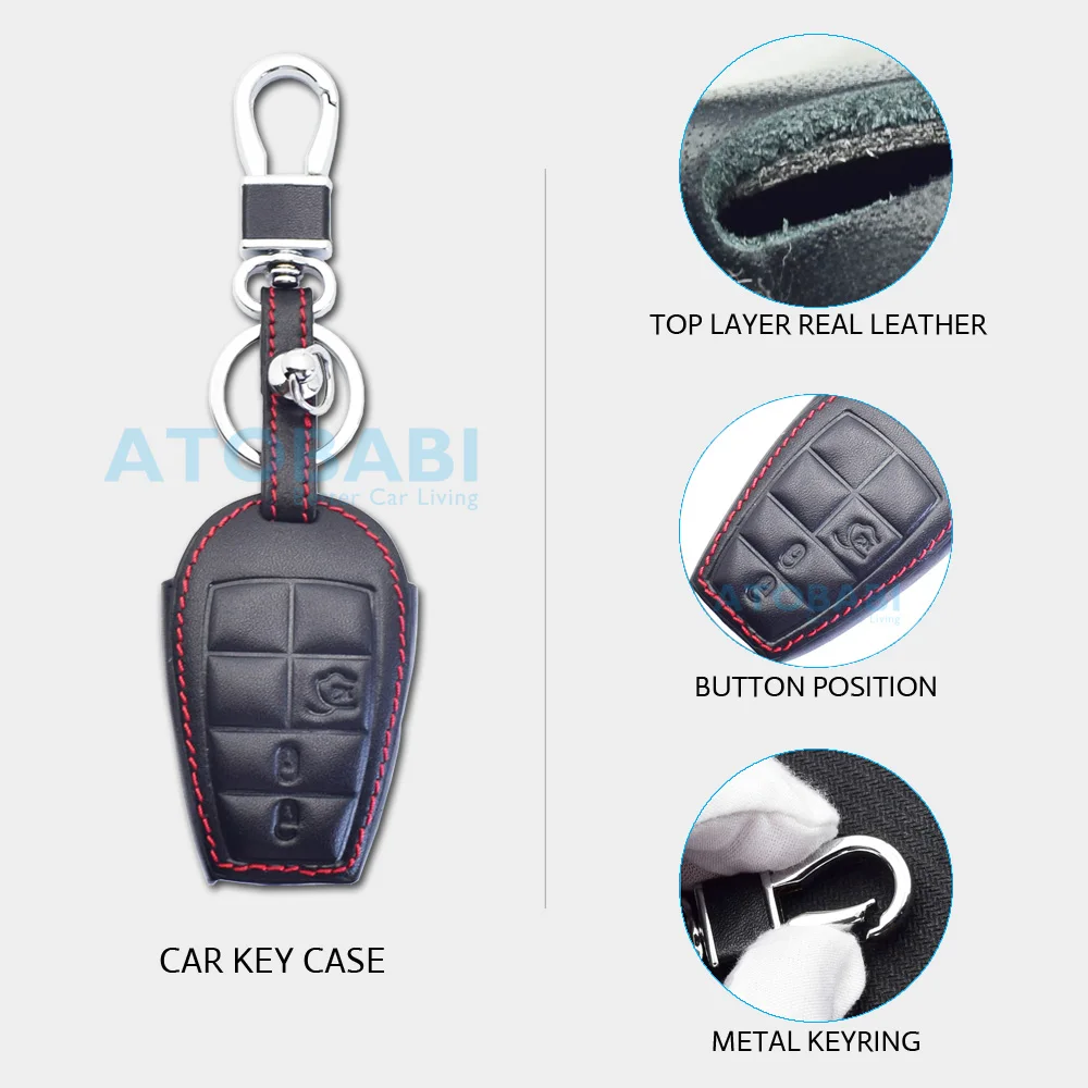 Leder Auto Schlüssel Abdeckung Für Dodge Challenger Ladegerät Magnum Reise Ram Jeep Commander Grand Cherokee Chrysler 300 Remote Fob Fall – Detail 2