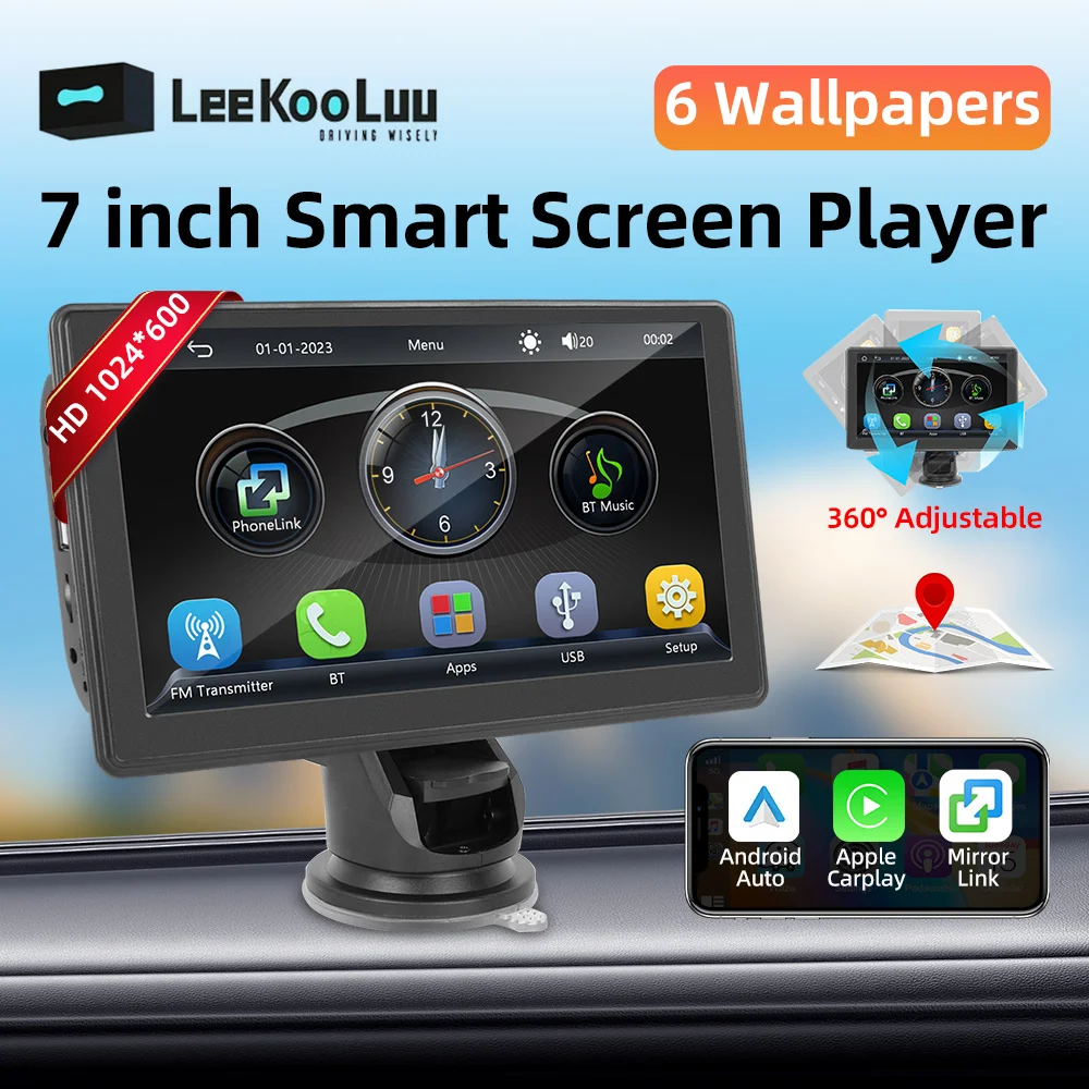 LeeKooLuu 7-inch Screen Carplay MP5 Portable Smart Player Supports Android Auto Bluetooth Universal 2din Car Multimedia Player