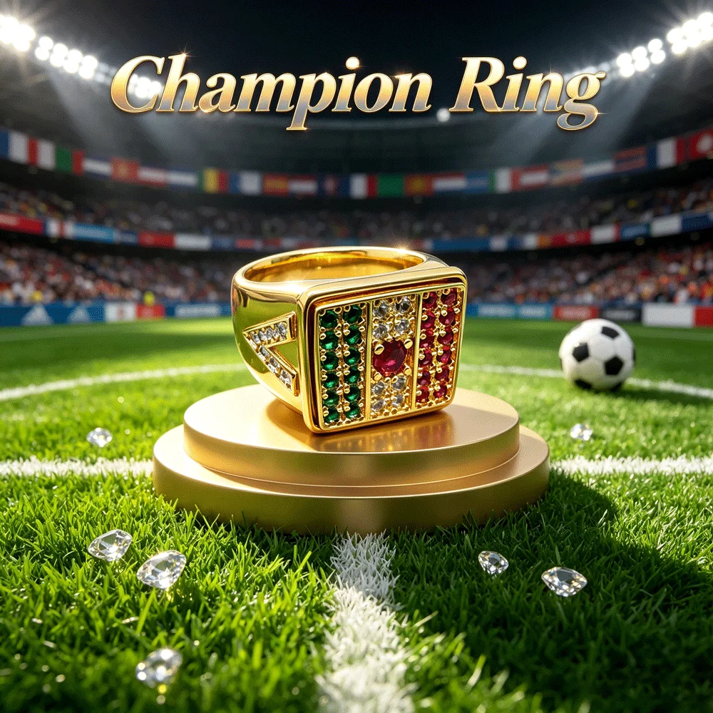 

Gold Championship Ring Mexico Flag CZ Crystal Band Ring Men Sport Sparkle Elegant Trendy Gift Bday Holiday Daily Wear Jewelry