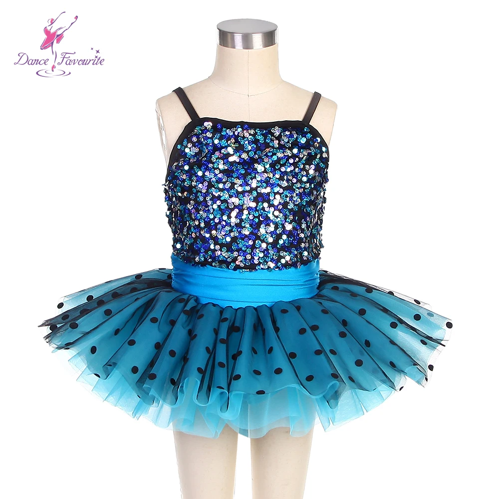 16257 blaue Pailletten und leichtes Meer Spandex Top Mieder Kind Ballett Tutu, Mädchen Bühne Leistung Ballett Kostüm Tutu, Tanz Tutu