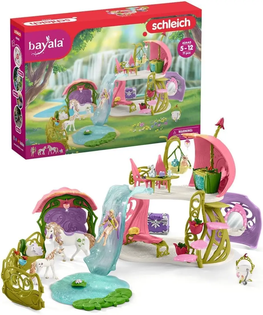 

71 PC Glittering Flower Dollhouse Playset with Fairy Figure, 2 Cute Unicorn Toys and Accessories for Girls and Boys - Fantasy Fi