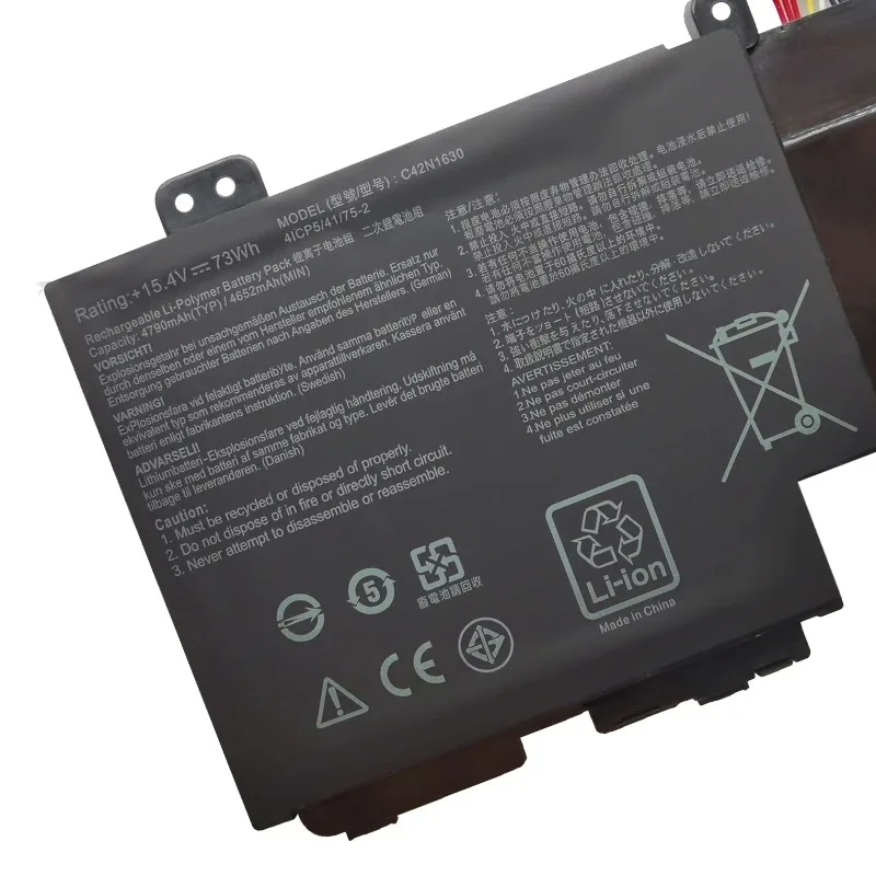 New 15.4V 73Wh C42N1630 Laptop Battery for Asus Zenbook Pro UX550 UX550VD UX550VE-1A UX550VE-BN013T BN073T 4ICP5/41/75-2 High-Q