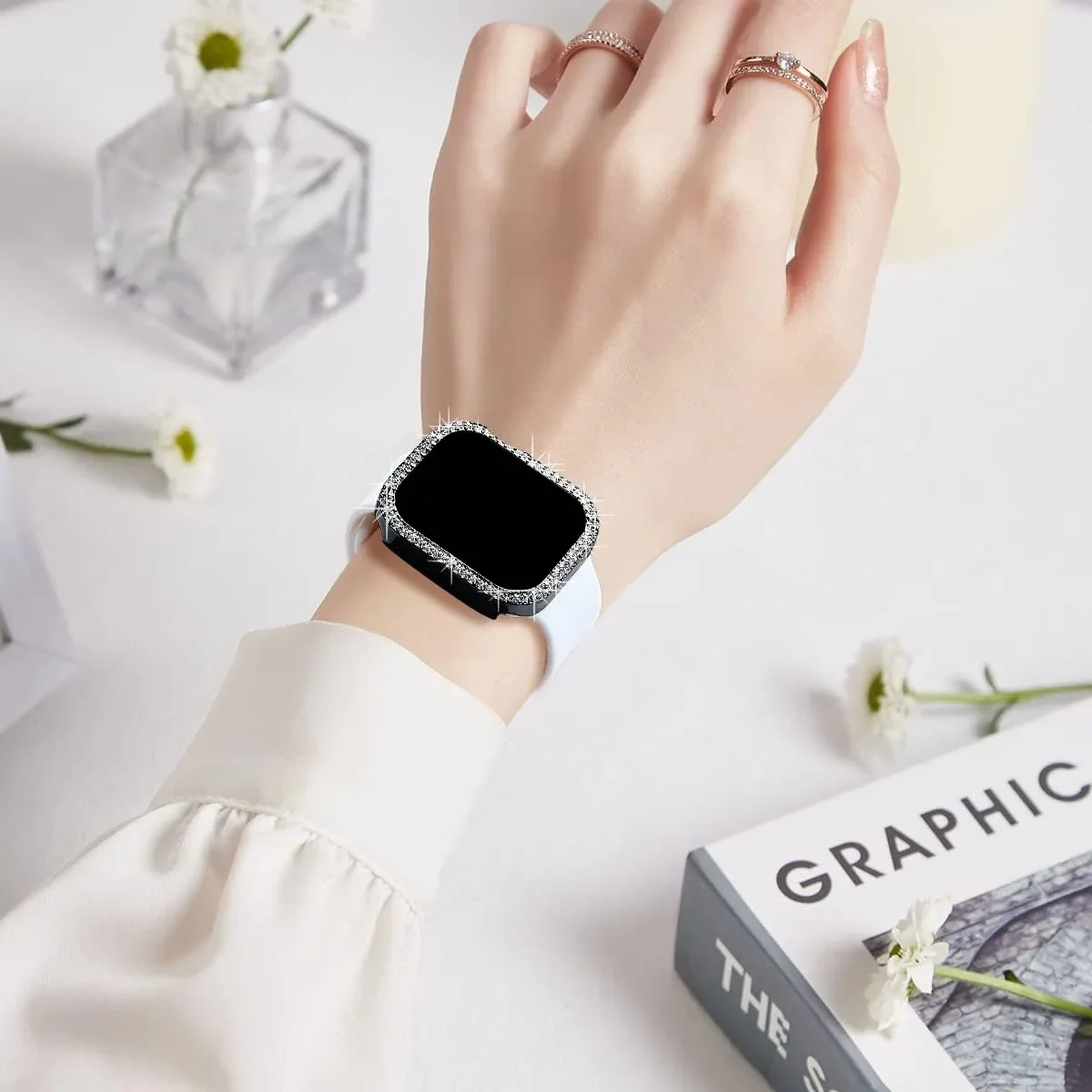 애플 워치 케이스 커버, 블링 다이아몬드 라인석 PC 범퍼 보호대, 얼굴 iWatch 보호, 시리즈 10 액세서리, 42mm, 46mm