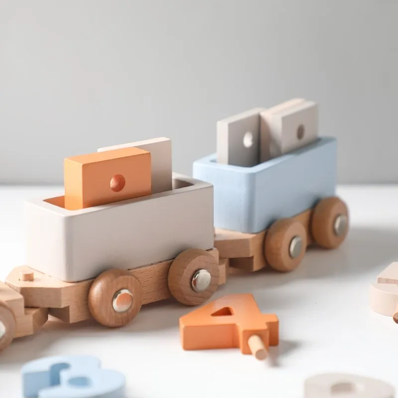 Set di giocattoli per treni con numeri in legno per bambini blocchi geometrici tavola di smistamento giocattoli educativi per bambini Montessori forma partita Puzzle impilato