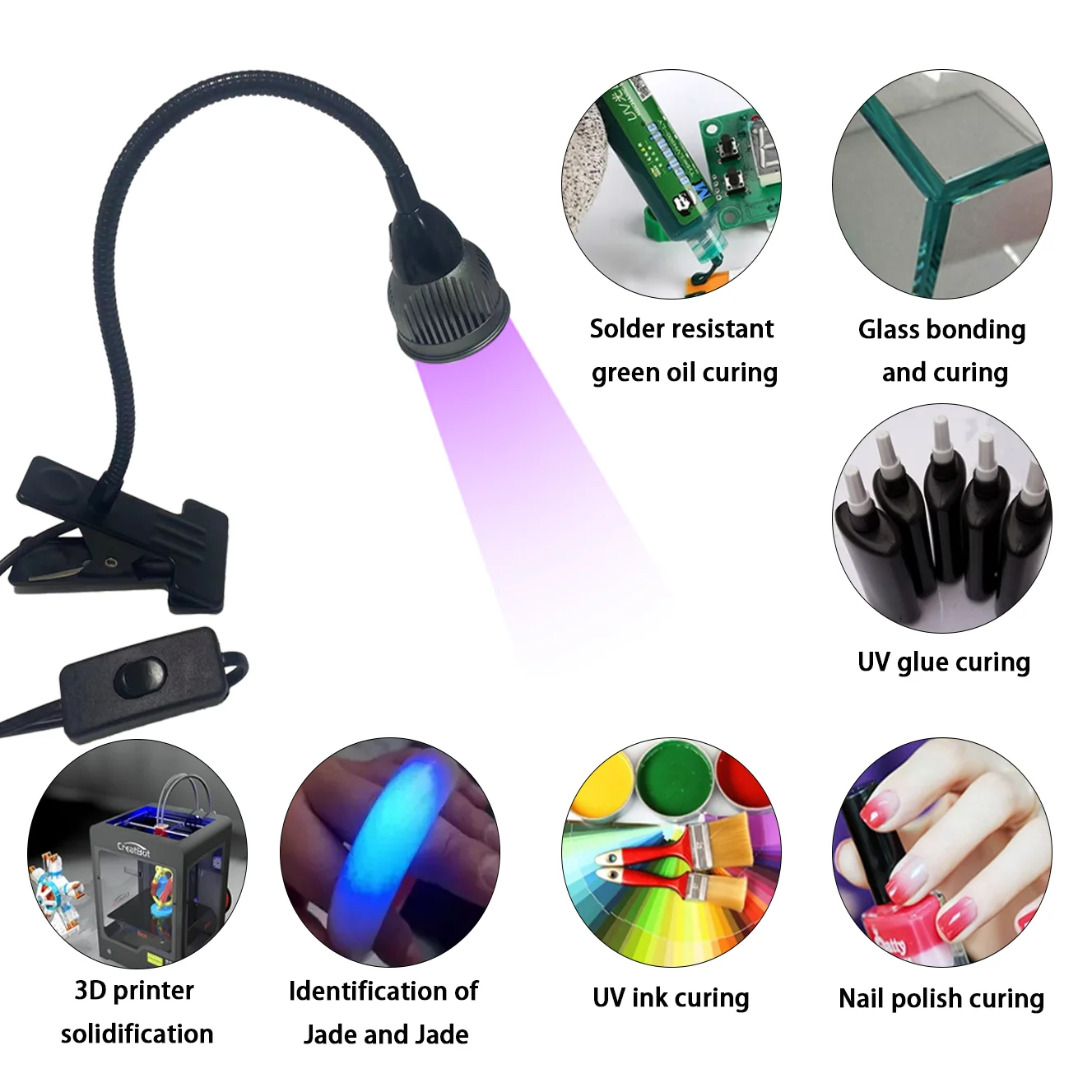 5W UV fast curing lamp suitable for nail art, glass acrylic ink glue, water glue, green oil fast curing UV lamp