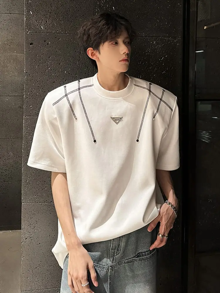 

Мужская футболка Cleanfit Design с подплечниками, летняя, плотная, с круглым вырезом, модная, с рукавом до локтя, стильная